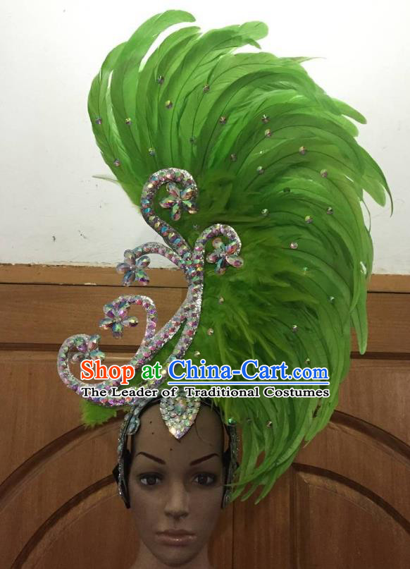 Deluxe Green Feather Customized Samba Dance Hair Accessories Brazilian Rio Carnival Headdress for Women