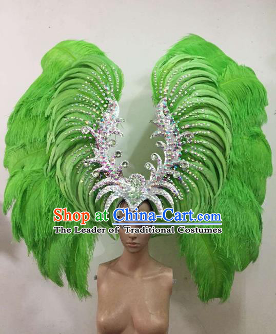 Custom-made Samba Dance Deluxe Green Feather Hair Accessories Brazilian Rio Carnival Headdress for Women