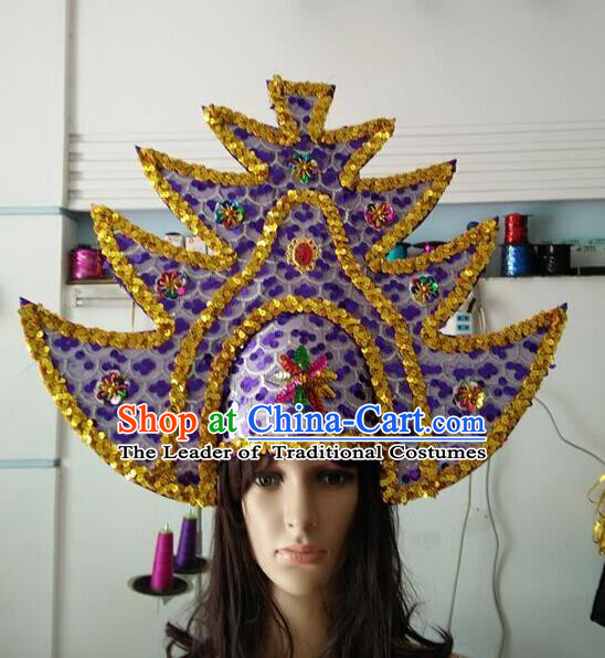 Professional Samba Dance Hair Accessories Brazilian Rio Carnival Purple Sequins Headdress for Women