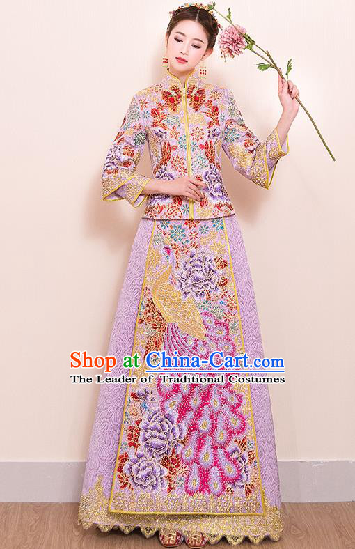 Traditional Chinese Style Female Wedding Costumes Ancient Embroidered Phoenix Pink Full Dress XiuHe Suit for Bride