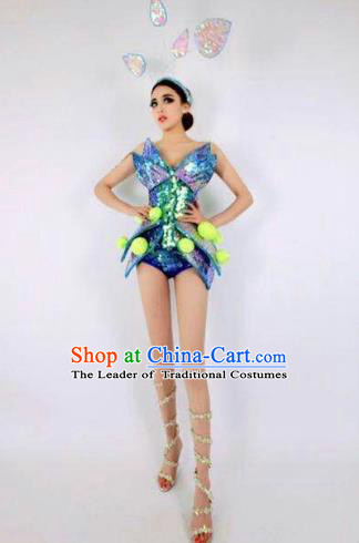 Top Grade Catwalks Blue Costume Halloween Stage Performance Brazilian Carnival Clothing for Women