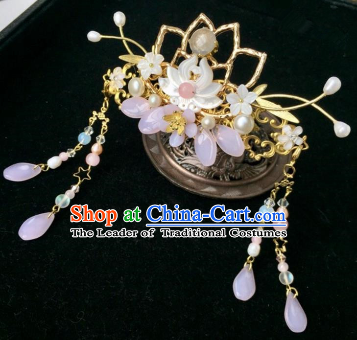 Chinese Traditional Hair Accessories Ancient Hanfu Hairpins Shell Lotus Phoenix Coronet for Women