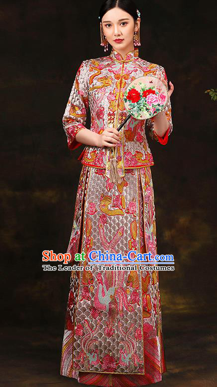 Traditional Chinese Style Female Wedding Costumes Ancient Embroidered Bottom Drawer XiuHe Suit for Bride