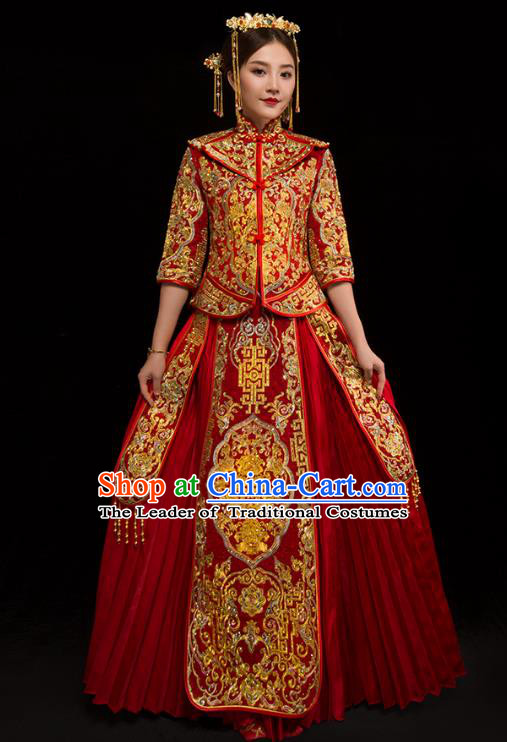 Traditional Chinese XiuHe Suit Wedding Costumes Embroidered Full Dress Ancient Bottom Drawer for Bride