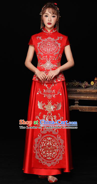 Chinese Ancient Wedding Costumes Bride Formal Dresses Embroidered Bat Longfenggua XiuHe Suit for Women