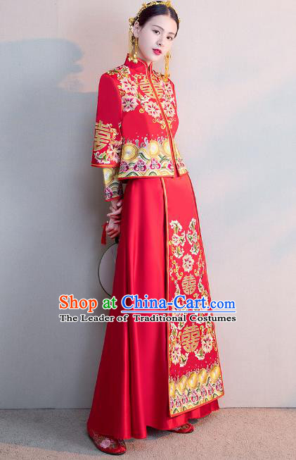 Chinese Ancient Wedding Costumes Bride Formal Dresses Embroidered Longfenggua XiuHe Suit for Women