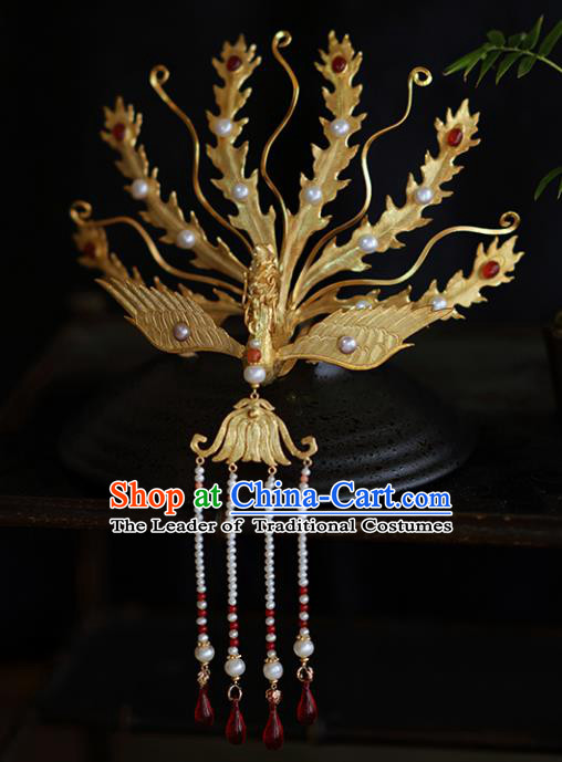 Chinese Traditional Phoenix Coronet Hair Accessories Ancient Empress Tassel Hairpins for Women