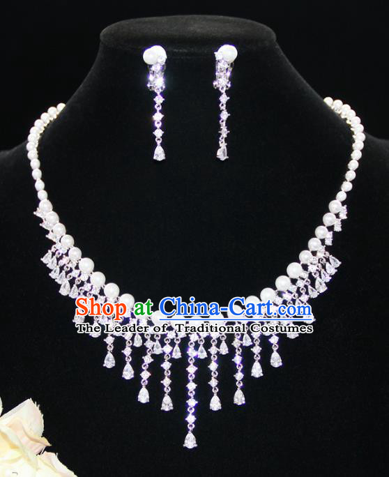 Top Grade Wedding Jewelry Accessories Bride Crystal Pearls Necklace and Earrings for Women