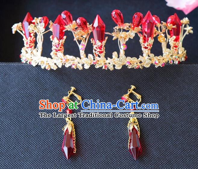Top Grade Wedding Bride Hair Accessories Princess Red Crystal Hair Clasp Royal Crown for Women