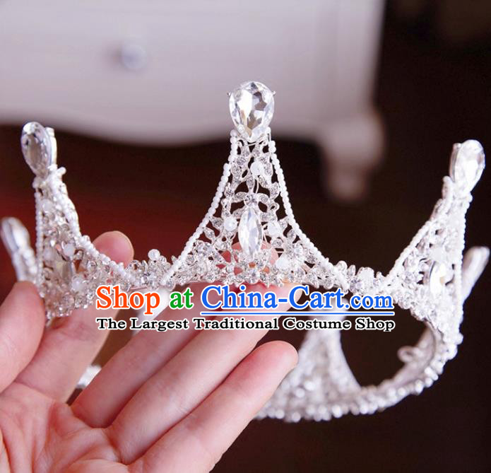 Top Grade Wedding Bride Hair Accessories Princess Hair Clasp Crystal Round Royal Crown for Women