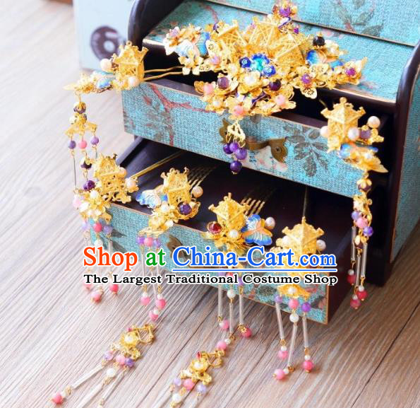 Top Grade Chinese Wedding Bride Hair Accessories Ancient Hairpins Headwear Complete Set for Women