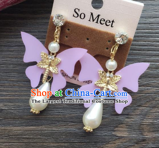 Top Grade Wedding Bride Jewelry Accessories Purple Butterfly Pearl Earrings for Women