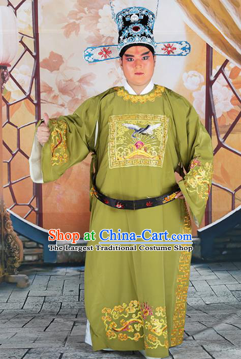 Professional Chinese Beijing Opera Costumes Peking Opera Green Gwanbok Robe and Hat for Adults