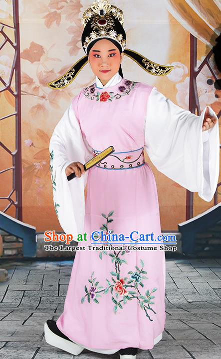 Professional Chinese Peking Opera Niche Costume Huangmei Opera Jia Baoyu Pink Robe and Hat for Adults