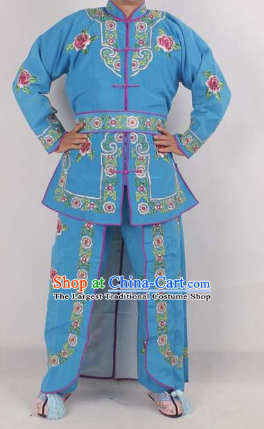 Professional Chinese Peking Opera Female Warrior Costume Ancient Swordswoman Embroidered Blue Clothing for Adults