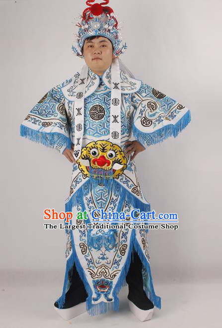 Professional Chinese Peking Opera General White Embroidered Costume Beijing Opera Takefu Clothing for Adults