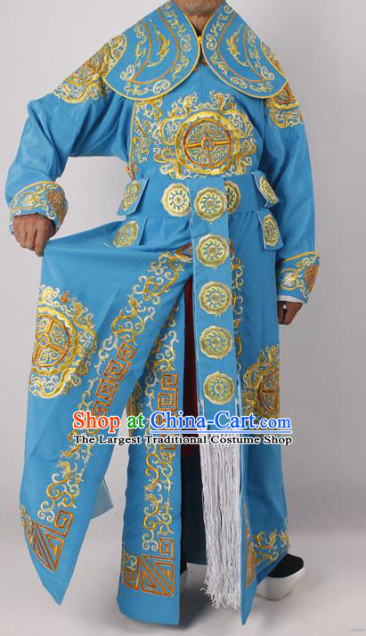 Professional Chinese Peking Opera Takefu Embroidered Blue Costume for Adults