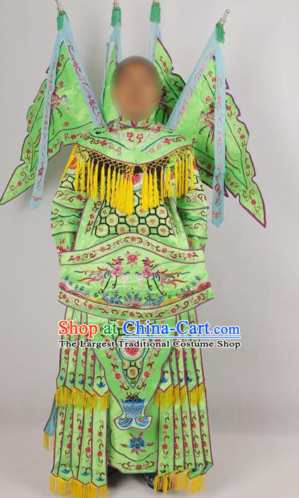 Professional Chinese Peking Opera Female General Mu Guiying Embroidered Green Costumes for Adults