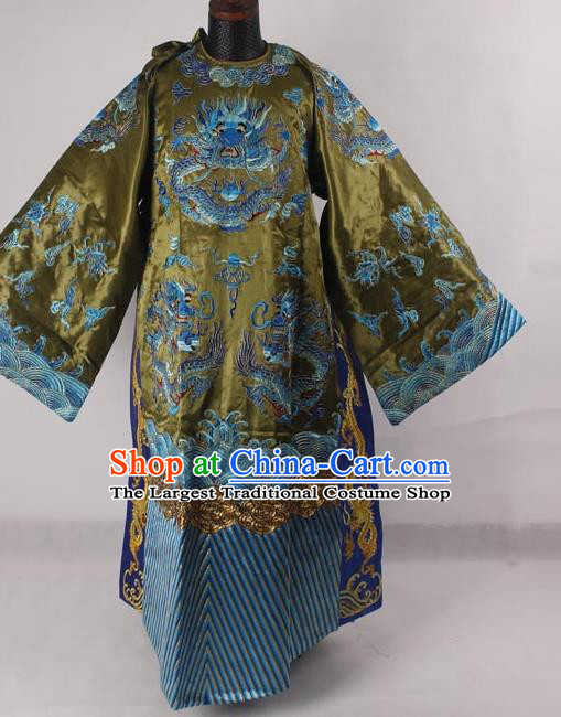 Professional Chinese Peking Opera Old Men Costume Prime Minister Green Embroidered Robe for Adults