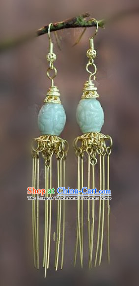 Chinese Handmade Jadeite Earrings Ancient Bride Eardrop Jewelry Accessories for Women