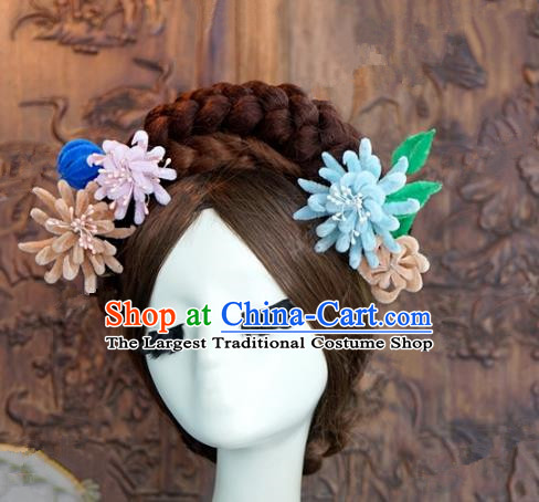 Top Grade Chinese Handmade Hair Accessories Qing Dynasty Princess Velvet Flowers Hairpins for Women
