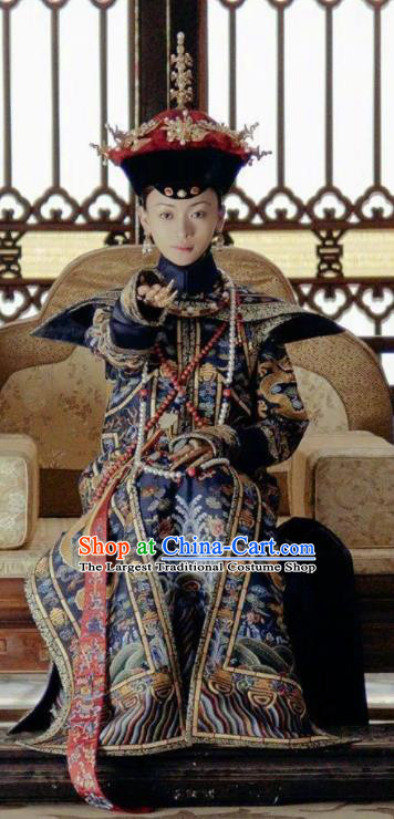Chinese Ancient Qing Dynasty Story of Yanxi Palace Imperial Noble Consort Embroidered Costumes and Headpiece for Women