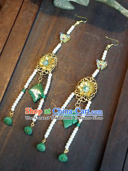 Chinese Handmade Pearls Tassel Earrings Ancient Bride Eardrop Jewelry Accessories for Women