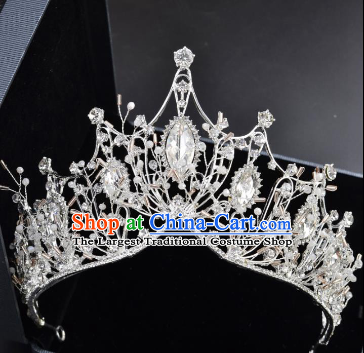 Handmade Baroque Bride Royal Crown Wedding Crystal Hair Jewelry Accessories for Women