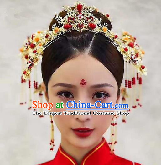 Chinese Ancient Handmade Phoenix Coronet Bride Tassel Hairpins Hair Accessories Complete Set for Women