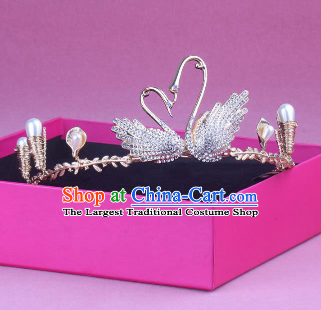 Handmade Baroque Bride Zircon Swan Royal Crown Wedding Queen Hair Jewelry Accessories for Women
