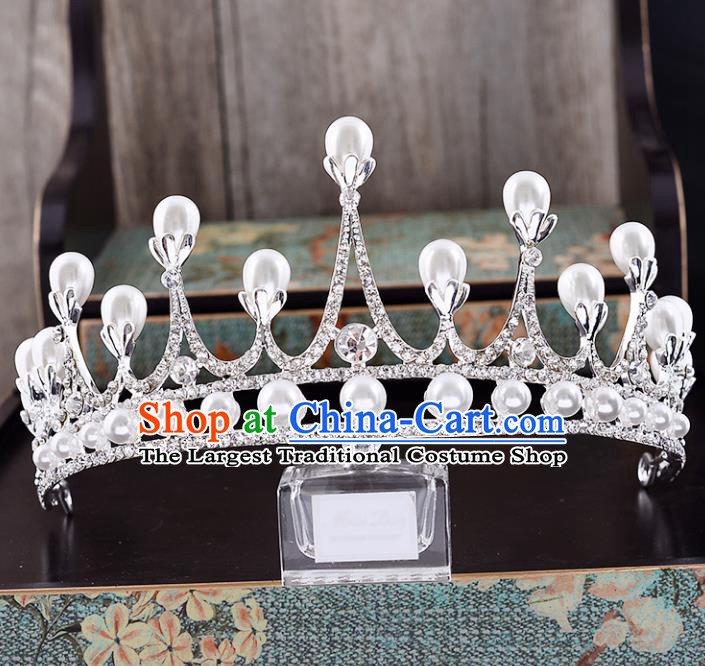 Top Grade Handmade Baroque Pearls Crystal Royal Crown Wedding Hair Jewelry Accessories for Women