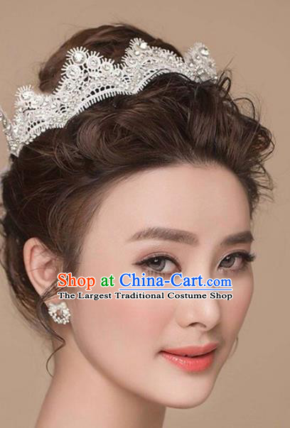 Top Grade Handmade Baroque Crystal Lace Royal Crown Wedding Hair Jewelry Accessories for Women