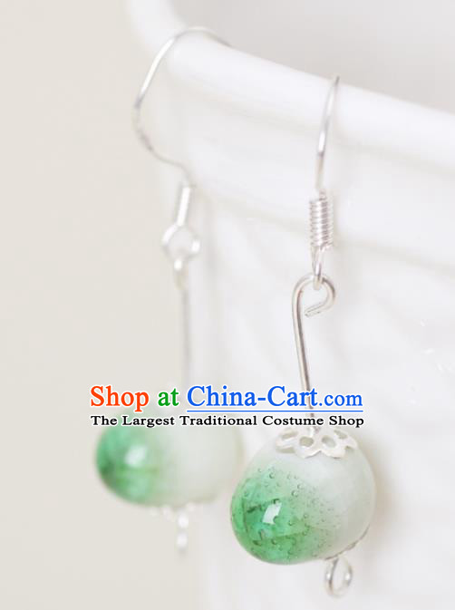 Top Grade Chinese Handmade Green Earrings Jingdezhen Ceramics Ear Accessories for Women
