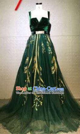 Top Grade Catwalks Customized Costume Stage Performance Model Show Green Full Dress for Women
