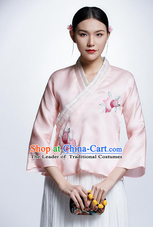 Chinese Traditional Tang Suit Pink Blouse China National Upper Outer Garment Cheongsam Shirt for Women