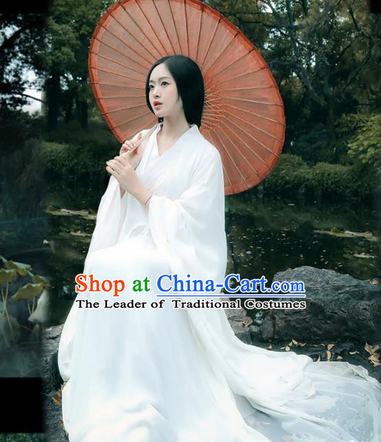 Chinese Jin Dynasty Princess White Hanfu Dress Ancient Swordswoman Costume for Women
