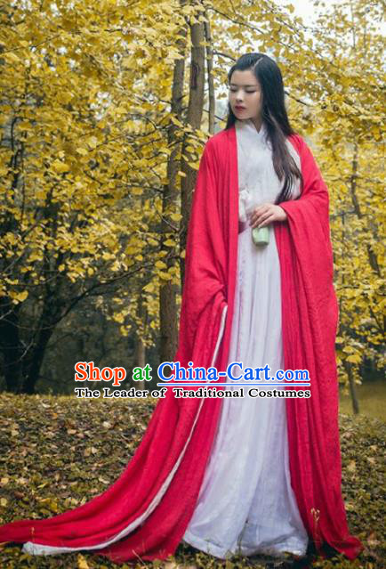 Traditional Chinese Ancient Princess Costume Jin Dynasty Swordsman Red Hanfu Dress for Women