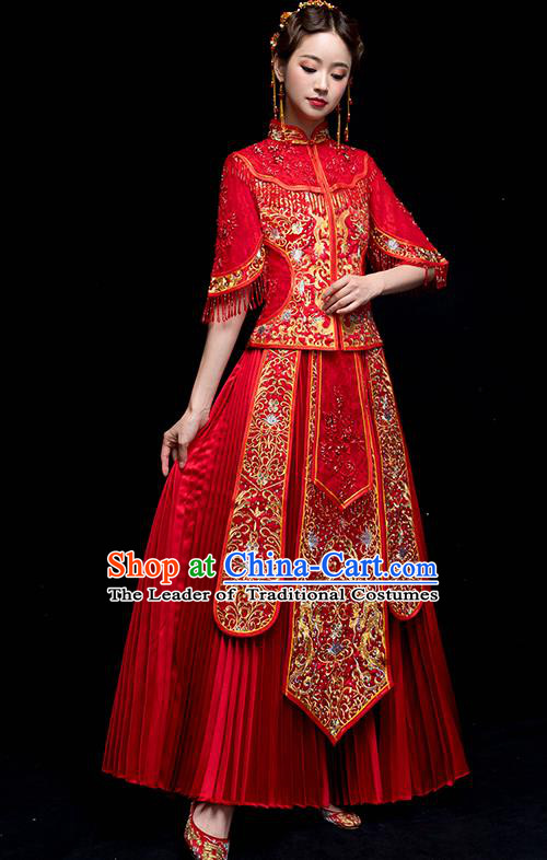 Chinese Traditional Wedding Embroidered Dress Ancient Bride Xiuhe Suit Clothing for Women