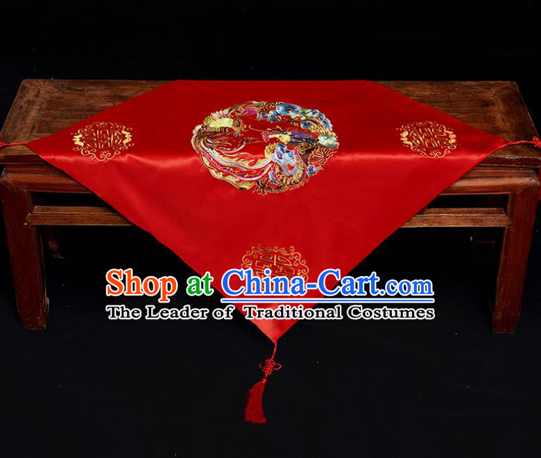 Chinese Traditional Wedding Head Cover Ancient Bride Embroidered Round Dragon and Phoenix Red Bridal Veil for Women