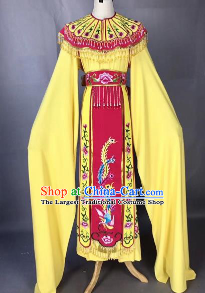 Chinese Peking Opera Actress Yellow Dress Traditional Beijing Opera Princess Embroidered Costumes for Adults
