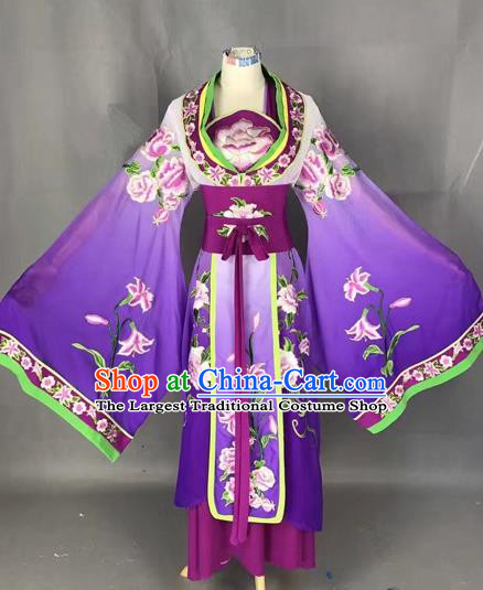 Chinese Traditional Peking Opera Diva Purple Embroidered Dress Ancient Imperial Consort Costume for Adults
