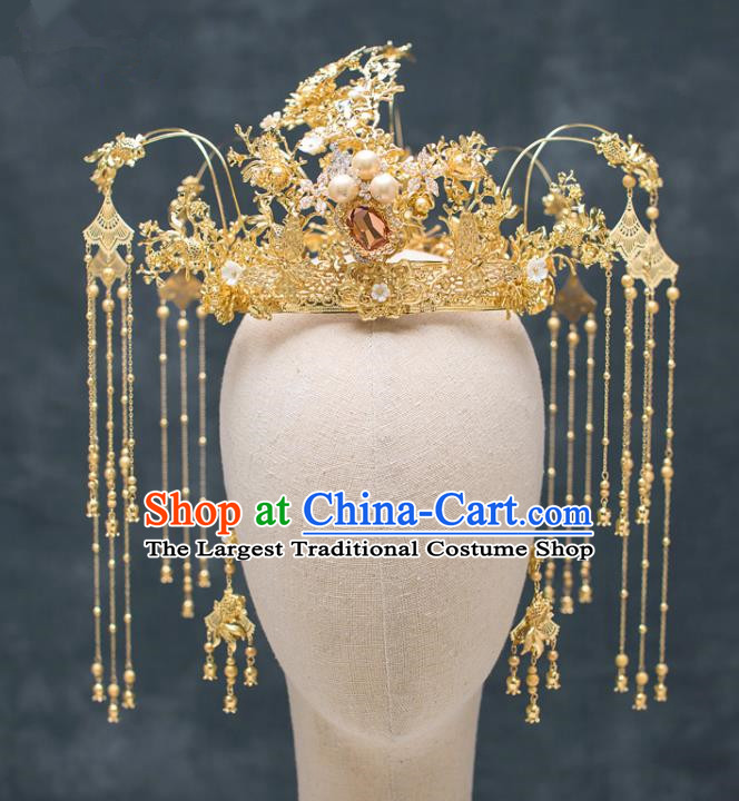 Chinese Ancient Hanfu Wedding Hair Accessories Traditional Tassel Phoenix Coronet Hairpins for Women