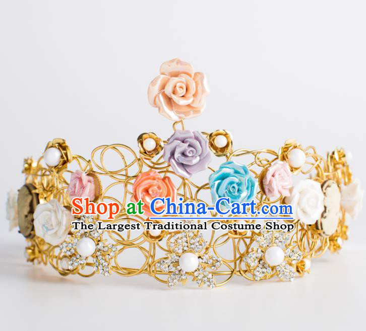 Top Grade Wedding Hair Accessories Bride Colorful Rose Royal Crown Headwear for Women