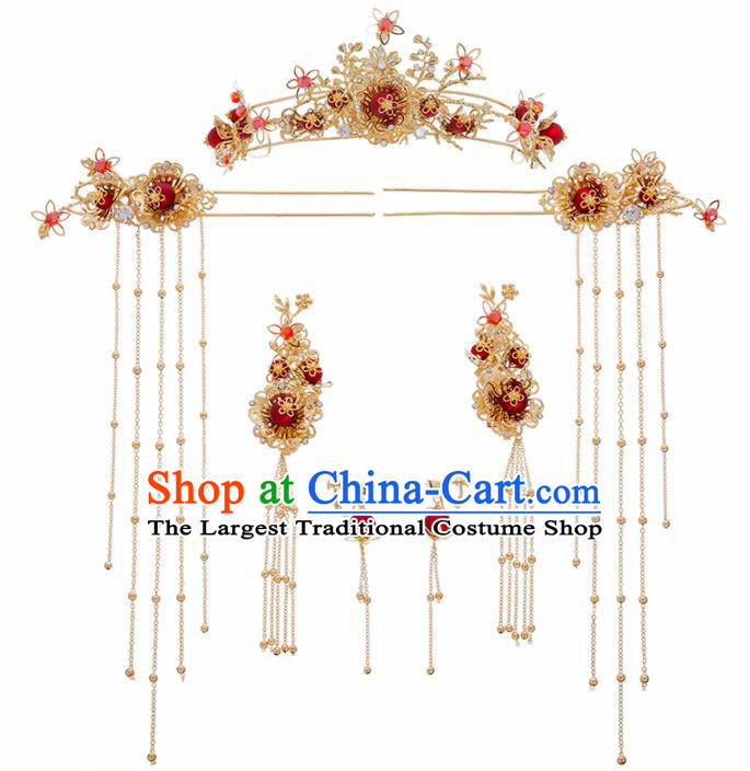 Chinese Ancient Golden Hair Clasp Wedding Hair Accessories Traditional Hairpins for Women