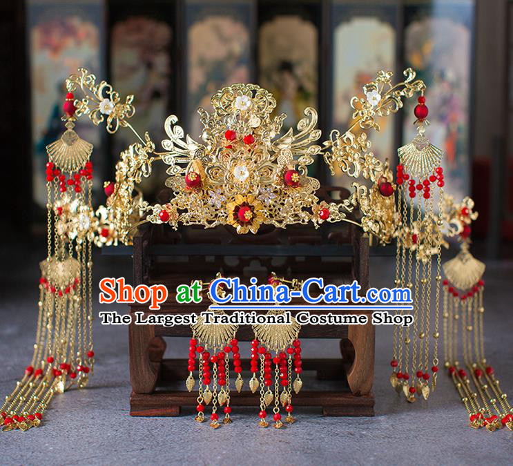 Chinese Ancient Wedding Tassel Phoenix Coronet Hair Accessories Traditional Hairpins for Women
