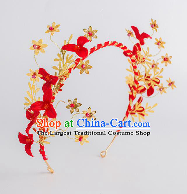 Top Grade Bride Wedding Hair Accessories Red Flowers Hair Clasp for Women