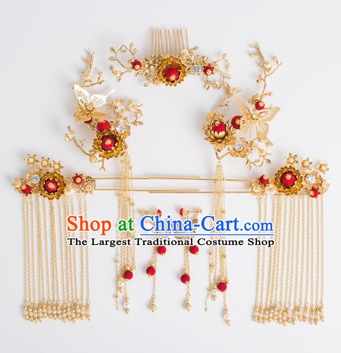 Chinese Traditional Wedding Bride Butterfly Hair Comb Ancient Hair Accessories Hairpins for Women