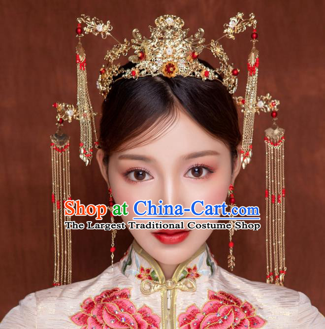 Chinese Traditional Wedding Bride Phoenix Coronet Ancient Hair Accessories Hairpins for Women