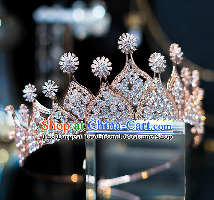 Top Grade Wedding Bride Hair Accessories Baroque Queen Zircon Golden Royal Crown for Women