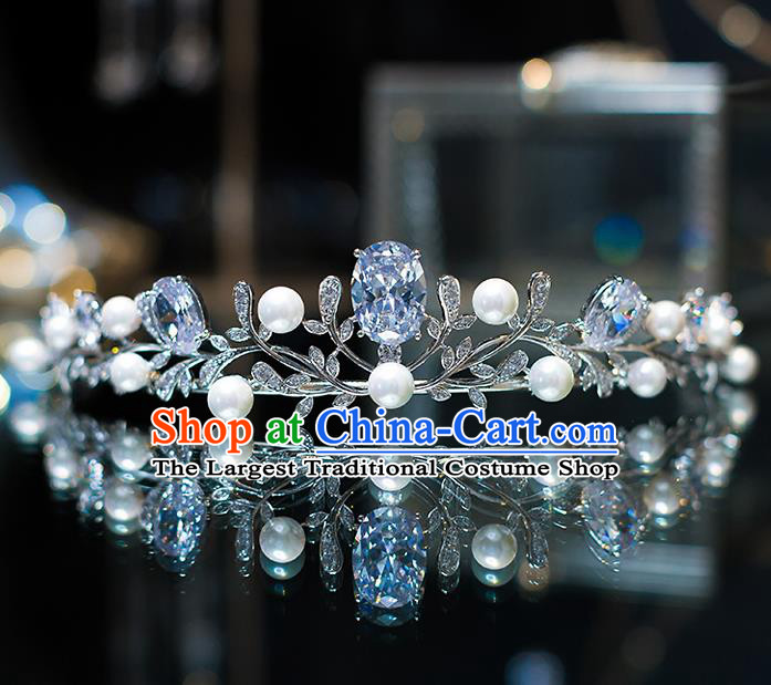 Top Grade Baroque Queen Zircon Pearls Royal Crown Wedding Bride Hair Accessories for Women